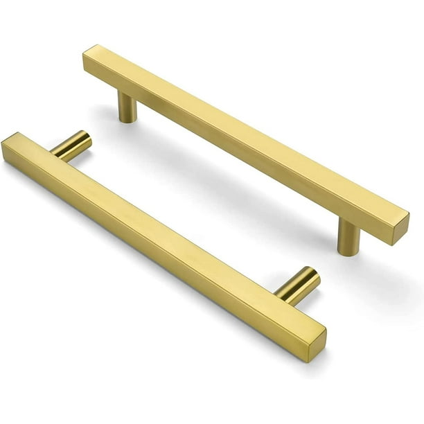 Lote de 5 tiradores de latón para muebles de cocina dorados - LS1212GD Tirador de latón para cajón Tirador de latón para muebles dorados Distancia entre centros 128 mm