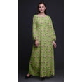 thumbnail image 3 of Bimba Polyester Georgette Leaves & Ranunculus Floral Printed Womenâ€™s Long Sleeve MaxiÂ&nbsp;DressÂ&nbsp;Elastic Waist Gown-Medium, 3 of 5