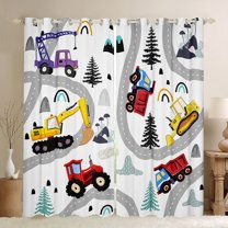 jejeloiu Construction Truck Excavator Blackout Curtains Set of 2 (52x84 Each),Modern City Road Window Curtains,Bullodzer Crane Vehicle Curtains and Drapes For Teens,Super Cozy Room Decor