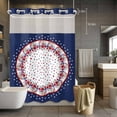 thumbnail image 2 of No Hook Shower Curtain with Snap in Liner, 4th of July Red Blue Floral Wreath Waterproof Fabric Bathroom Curtain Mesh Top Window, Patriotic Star Shower Curtains 48x72in, 2 of 9