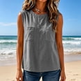 thumbnail image 4 of WRFWUL Womens Cotton Linen Tank Tops Crewneck Sleeveless Double Pocket Blouses Casual Loose Fit Summer Beach Vacation Shirts, 4 of 7