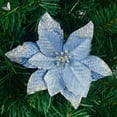 thumbnail image 6 of PULLIMORE 12 Pcs Artificial Christmas Poinsettia Flowers Glitter Tree Hanging Xmas Party Tree Decoration (Blue), 6 of 8