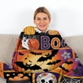 thumbnail image 4 of Halloween Quilt Pumpkin Throw Blanket Thanksgiving Throw Blanket Fall Blankets and Throws Soft Flannel Patchwork Cover for Sofa Couch Bed Living Room Seasonal Holiday Festival Decor Gift 59.1*51.2in, 4 of 6