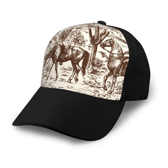Xecao Western Desert Cowboys2 print unisex vintage washed baseball cap, a soft and adjustable hat perfect for any casual style.