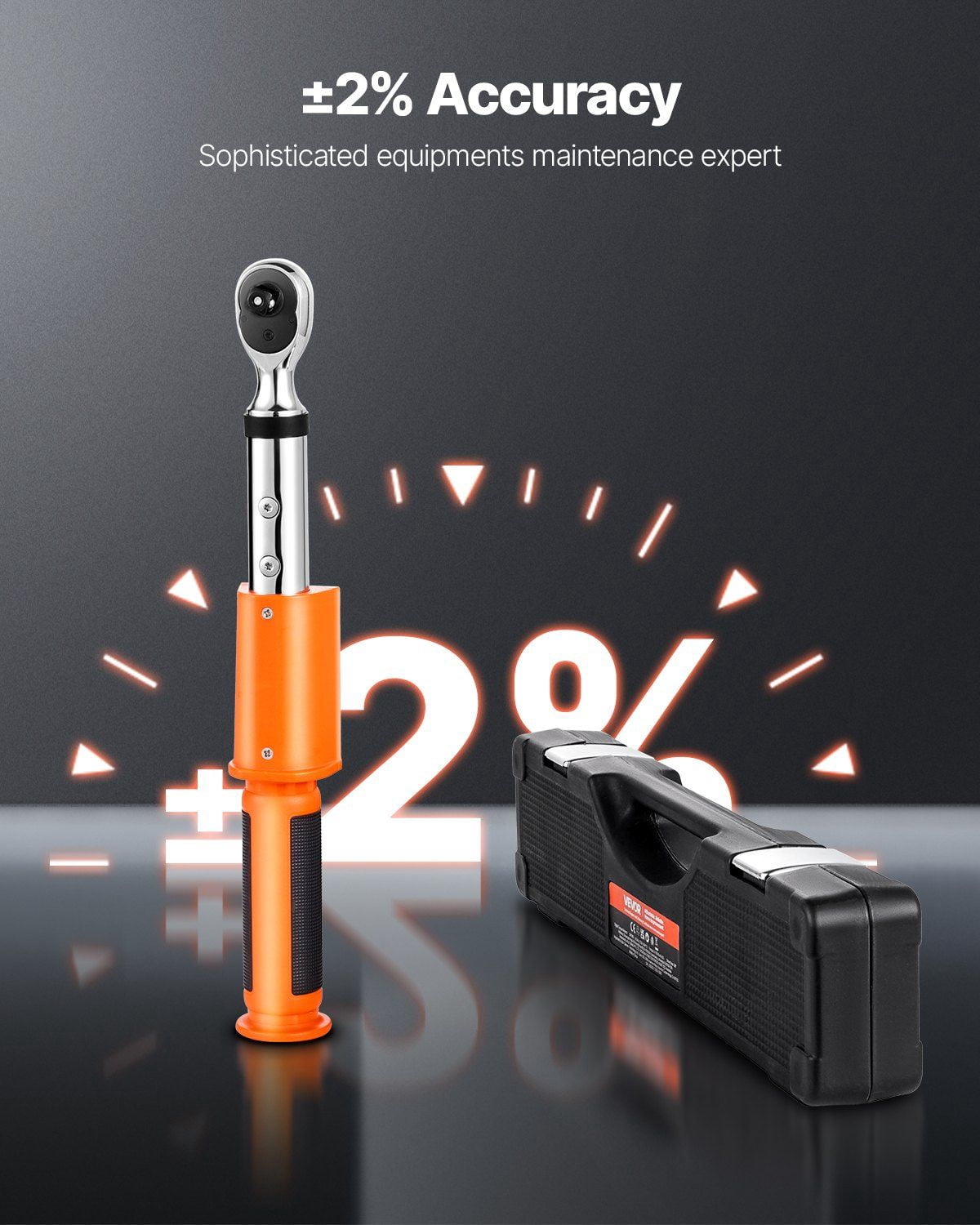 Digital Torque Wrench 3/8" Drive – 0-99.57 ft-lb / 0-135 Nm, 72-Tooth Dual-Range LED Display, Precision Click-Type with Audible & Vibrating Alarm, Auto Shut-Off, ±3% Accuracy, Includes Storage Case