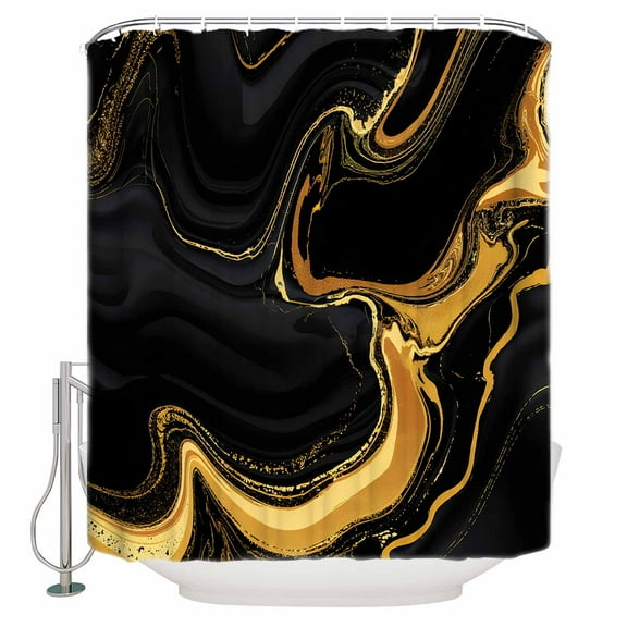 Black Gold Shower Curtain Set ,Waterproof Fabric Shower Curtains Marble Luxury Abstract Abstract Fluid Texture Shower Curtains for Bathroom,Bathroom Decor 60"x72"