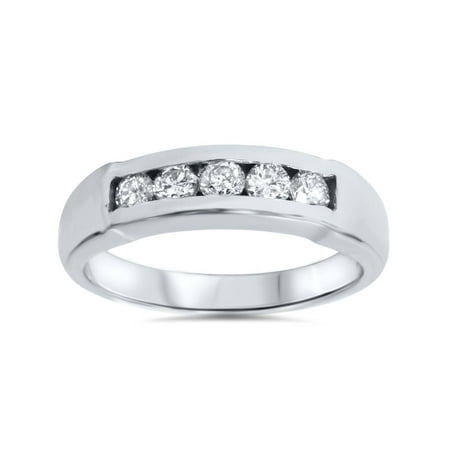 Mens 1/2ct 14K White Gold Round Diamond Wedding Ring