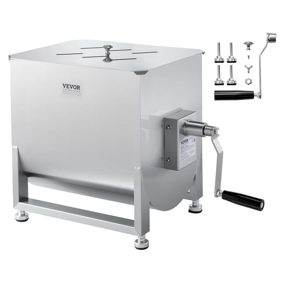 VEVOR Manual Meat Mixer, 40L Fixed Tank Meat Processing Equipment(Mixing Max 40LBS for Meat), Stainless Steel Meat Mixer, Sausage Mixer Machine with Lid Handle Gear Reducer, Ground Beef Hand Mixer