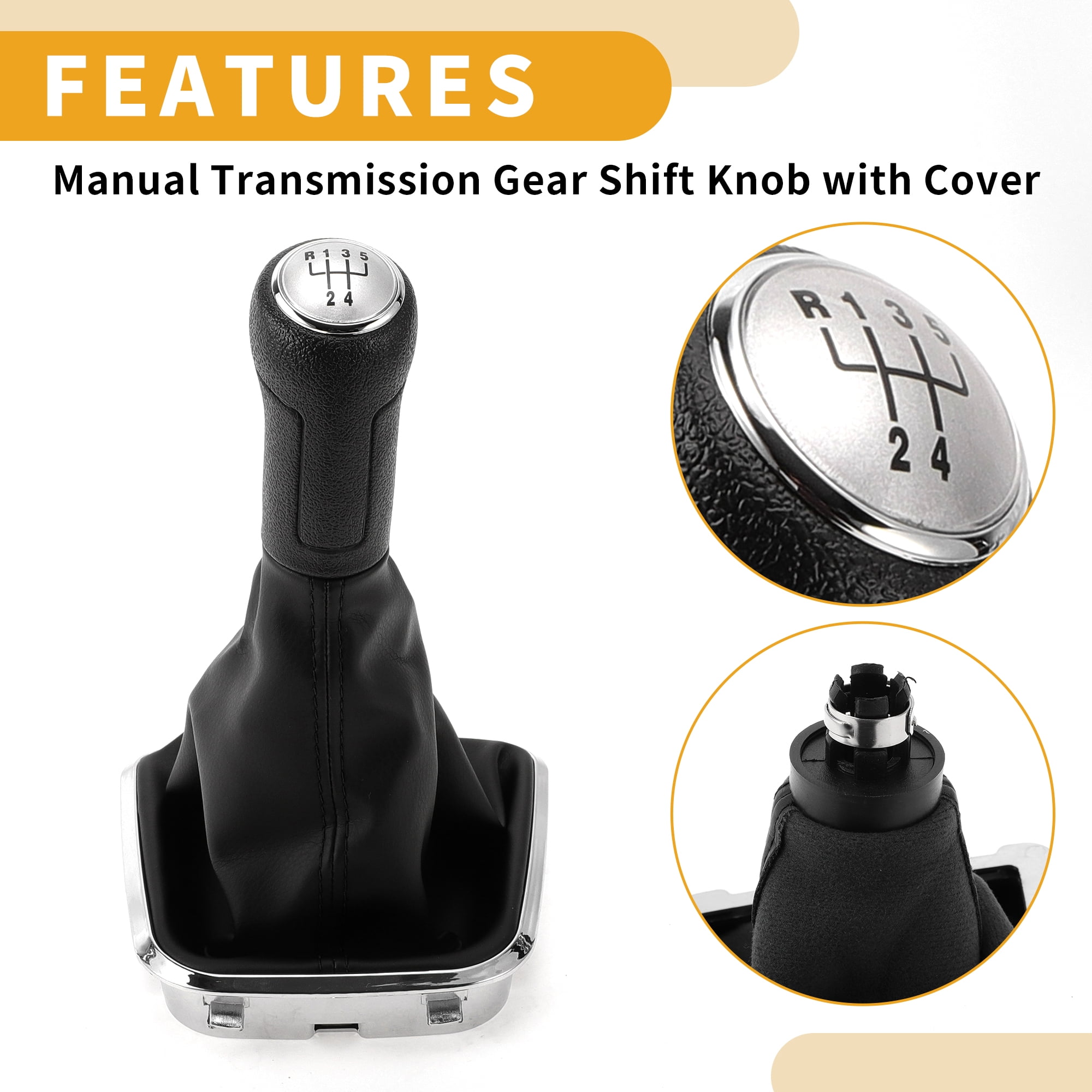 Unique Bargains 5 Speed Manual Gear Shifter Knob with Cover - Car Shift Lever Knob - for Volkswagen Polo 2014-2017 Plastic Faux Leather Black Silver Tone - 1 Pc