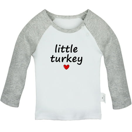 

Little Turkey Funny T shirt For Baby Newborn Babies T-shirts Infant Tops 0-24M Kids Graphic Tees Clothing (Long Gray Raglan T-shirt 6-12 Months)