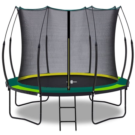 YC 10FT Recreational Trampolines with Enclosure for and Adults with Patented Fiberglass Curved Poles -Pumpkin Green