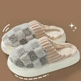 thumbnail image 4 of Mostsola House Slippers for Women Men Plush Checkered Warm Fuzzy Bedroom Memory Foam Slip on Shoes, 4 of 6