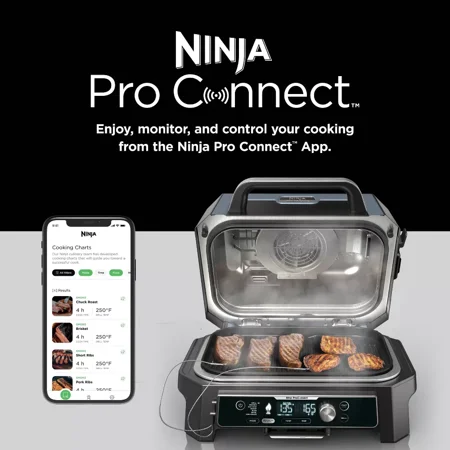 Ninja - Woodfire ProConnect Premium XL Outdoor 7-in-1 Grill & Smoker, App Enabled, Air Fryer, 2 Built-In Thermometers - Blue