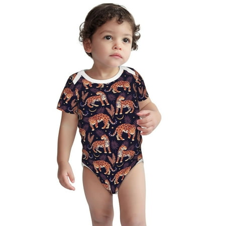 

Fotbe Leopard Print Pattern Unisex-baby Short-sleeve Bodysuit Short Sleeve Bodysuits One-piece 100% Organic Cotton for Infant Baby Boys Unisex-12 Months