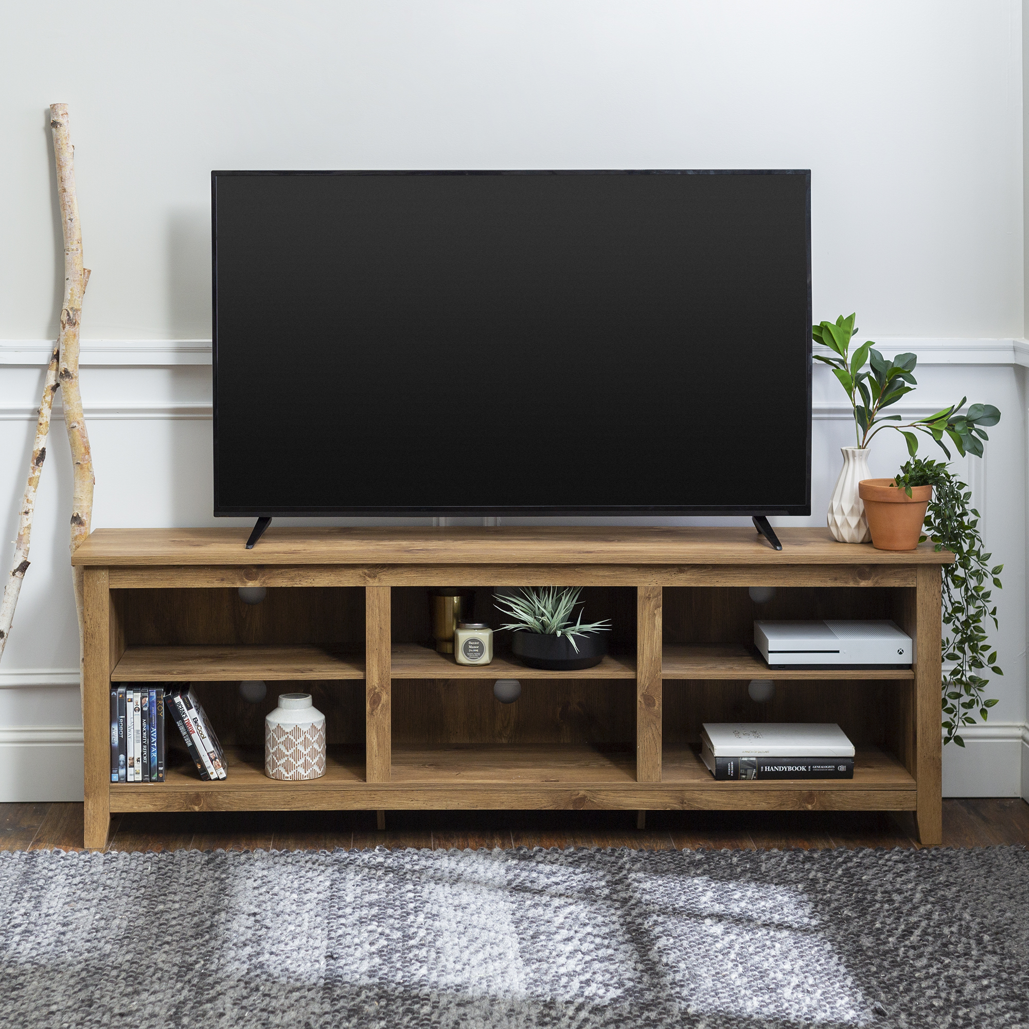Woven Paths Open Storage TV Stand for TVs up to 80", Barnwood - image 3 of 12