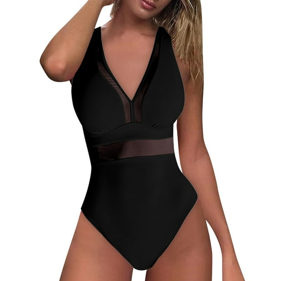 Pxiakgy one piece swimsuit women Women Mesh Swimsuit Push Up High Waisted Bathing Suit swim suits for women Black   L