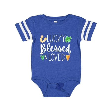 

Inktastic Lucky Blessed and Loved Horseshoe Clover Hearts Gift Baby Boy or Baby Girl Bodysuit