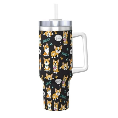 

KLL Cute Dogs Corgi Print 40oz Stainless Steel Insulated Car Cup Coffee Mug with Spillproof Lid - Keep Your Drink Hot or Cold on the Go