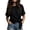 Black, variant on Women's Tie Front Round Neck Short Sleeve Top, Casual Loose Elastic Washed Wrinkle Blouse for Daily Wear