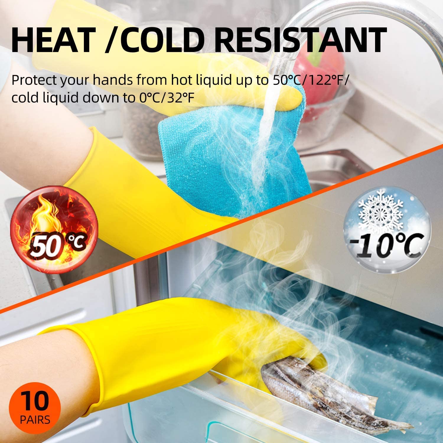 10-Pairs Reusable Household Gloves, Rubber Dishwashing gloves
