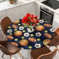thumbnail image 2 of Brown Basketball Football Round Tablecloth 45-54 Inch Round Fitted Table Cloth with Elastic Edge, Ball Watercolor Navy Blue Waterproof Table Cover Protector for Outdoor Picnic Party Dining, 2 of 9