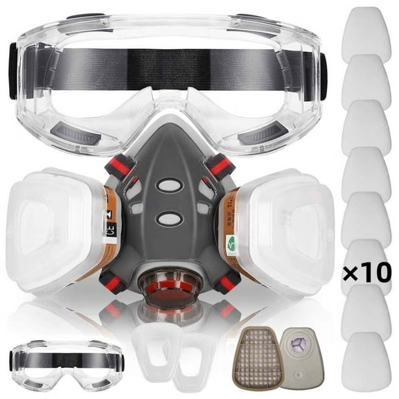 Respirator Mask with Filters,Reusable Half Face Cover Gas Mask with Safety Glasses Professional Breathing Protection Against Painting/Chemicals /Organic Vapors Perfect for Painters and DIY Project