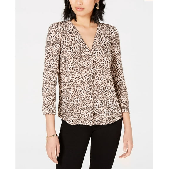 1.State Animal Print Shirt Beige XS