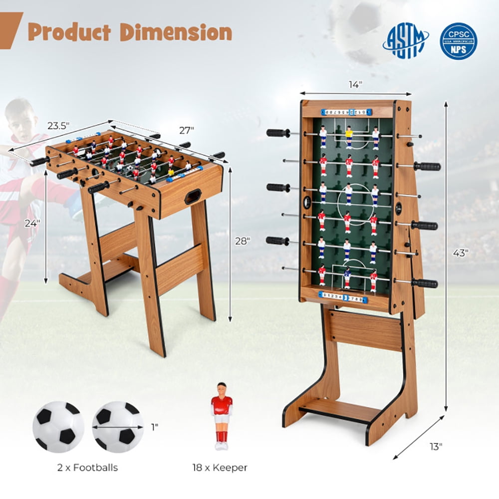Spaco Space Saving Table Football with Durable Handle and 2 Footballs, Foldable Table, Infinity Game Table for Indoor, Brown
