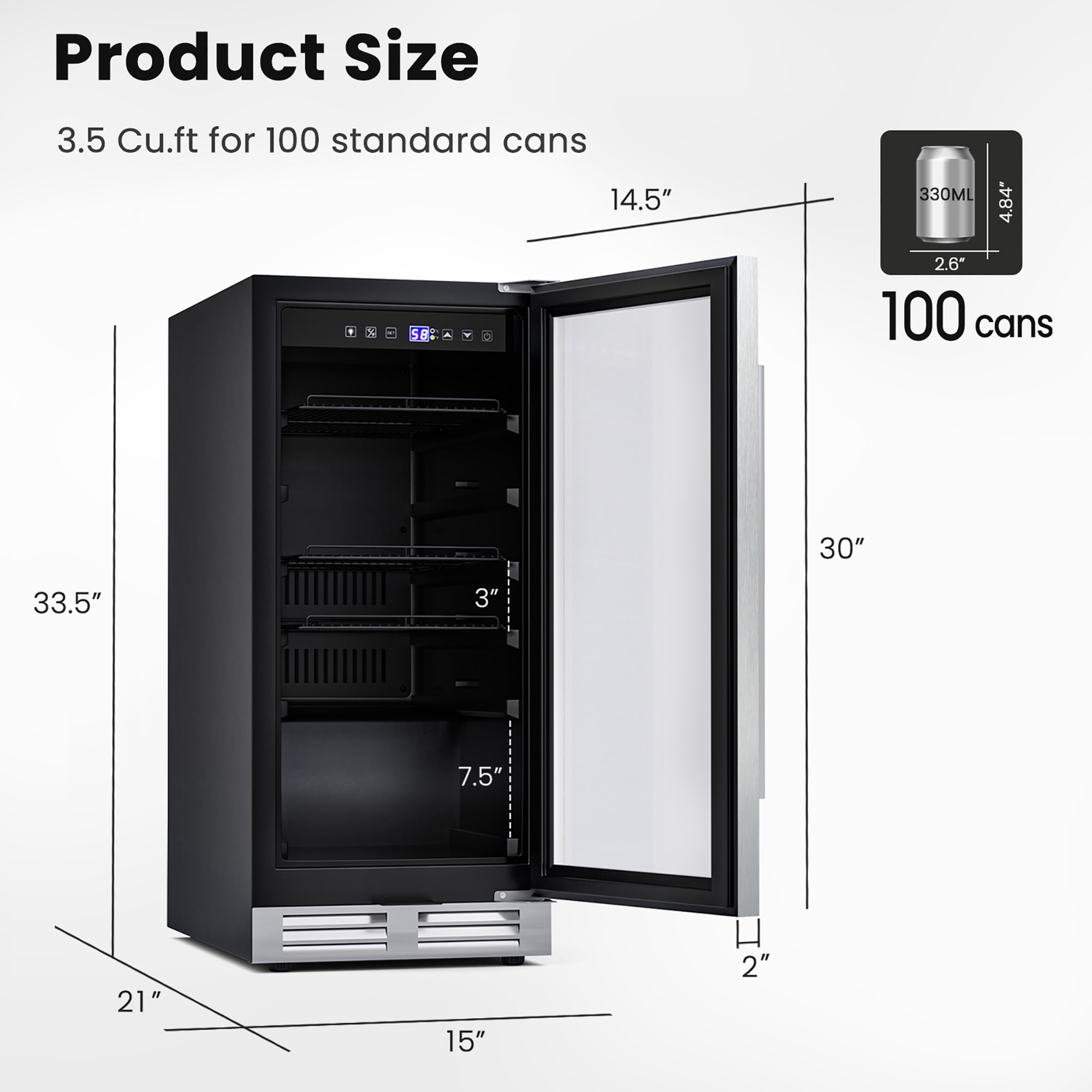 Gymax 15 Inch Beverage Cooler Refrigerator 100 Can Built-in Freestanding Beverage