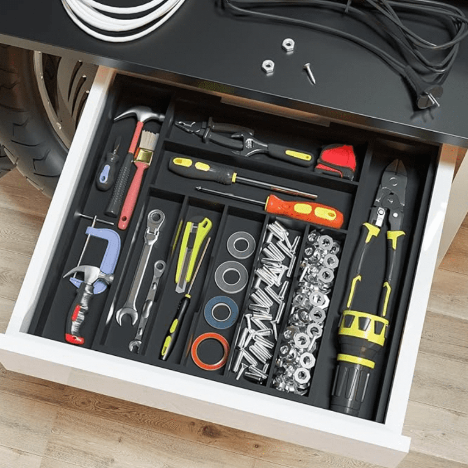 Utensil Organizer Silverware Drawer Organizer - Bamboo Expandable Cutlery Tray with Dividers for Utensil Holder Office Storage Makeup Desk Drawer Tool Organization W13.5"-19.5" x L17.5" x H2.5"(Black