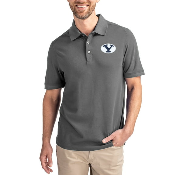 Men's Cutter & Buck Gray BYU Cougars Advantage Eco Pique Tri-Blend Polo