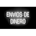 thumbnail image 1 of SpellBrite ENVIOS DE DINERO LED Sign for Business. 31.0" x 15.0" White ENVIOS DE DINERO Sign Has Neon Sign Look With Energy Efficient LED Light Source. Visible from 500+ Feet, 8 Animation Settings., 1 of 4