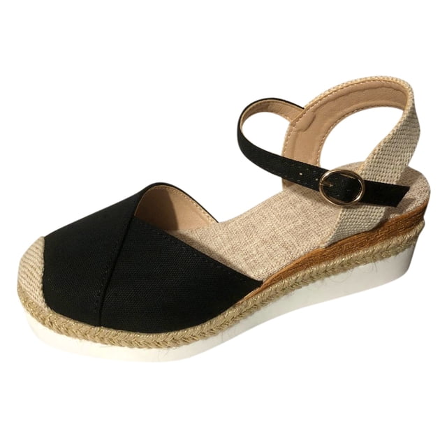 Sandales à Talons Compensés Slingback Court pour Femmes pour Femmes Sandales à Talons en Toile Colorblock pour Femmes Espadrilles Chaussures Compensées
