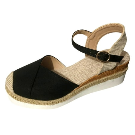 

ZMHEGW Vacation Slingback Court Wedges for Women Canvas Colorblock Espadrille Wedge Shoes