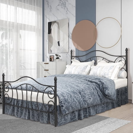 BTMWAY Black Queen Size Bed Frame, Queen Metal Platform Bed with Headboard and Footboard, No Box Spring Needed