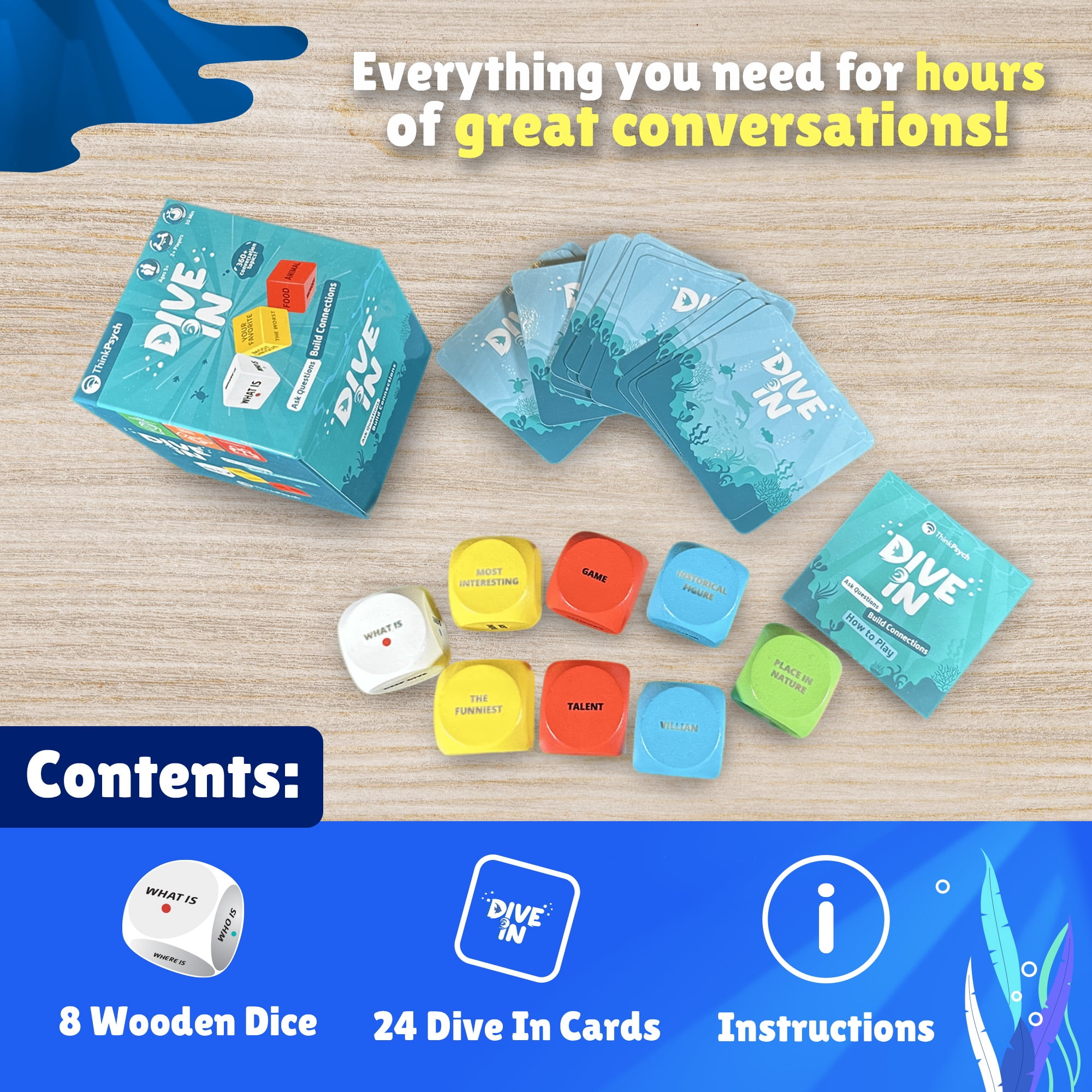 ThinkPsych Dive In – SEL Conversation Dice Game with 400+ Topics for Kids & Teens