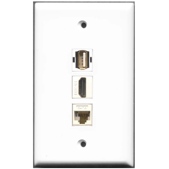 Ultra Spec Cables 1 Port HDMI USB A-A Cat6 Ethernet Wall Plate w/Female/Female Jacks