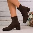 thumbnail image 4 of Lovzfmll Ankle Boots for Women, Square Toe Suede Chunky Heel Back Zipper, Block Heel Booties Chelsea Boots Casual Brown Boots, 4 of 9