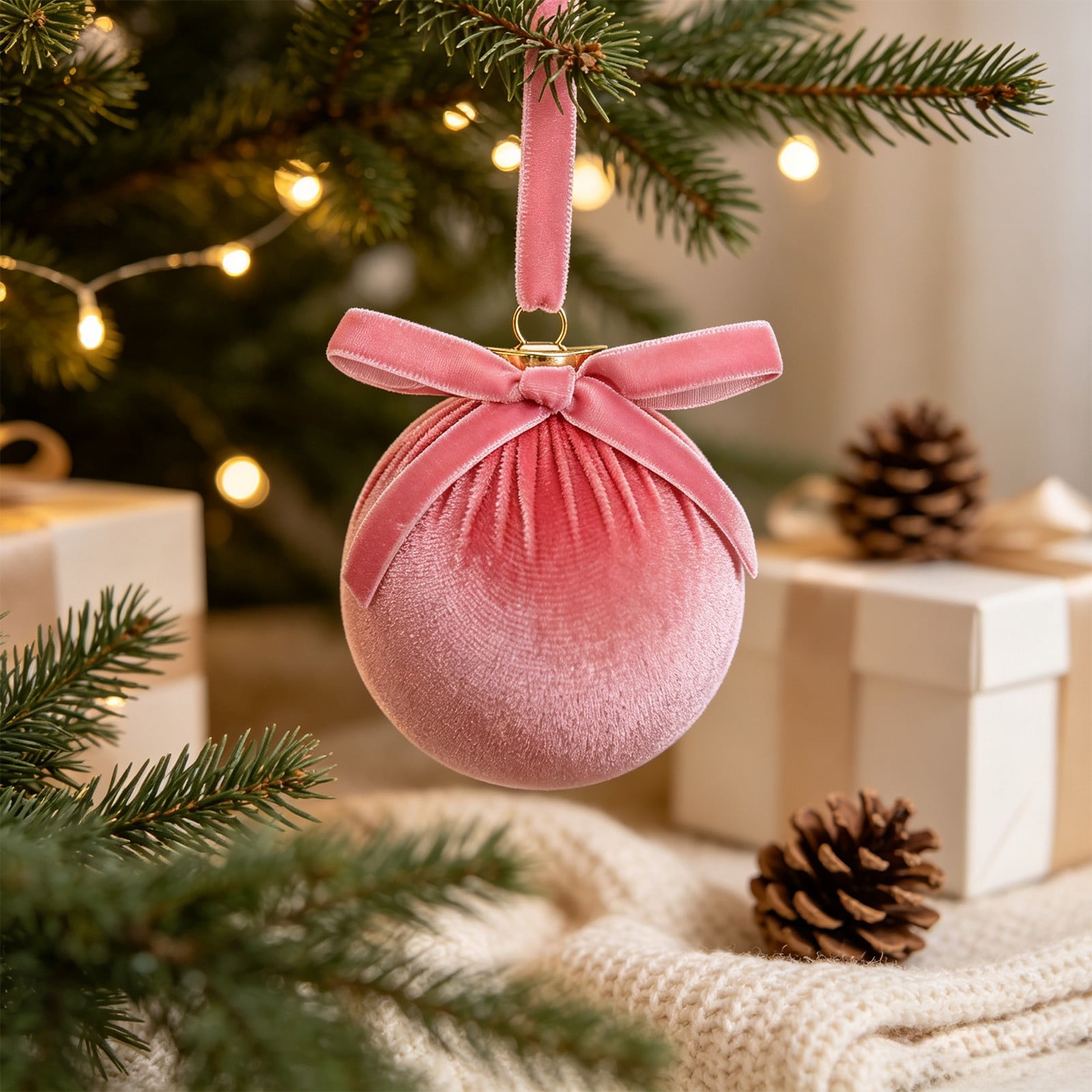 Christmas Decorations Velvet Christmas Ball Ornament Hanging with Bow Soft Elegant for Christmas Tree Home Holiday Embellishment Party Decor