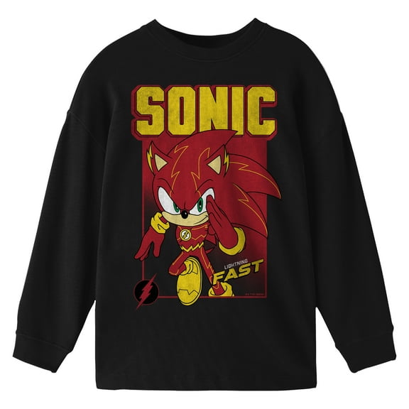 DC x Sega Sonic the Hedgehog as the Flash Youth Black Crew Neck Sweatshirt-Small