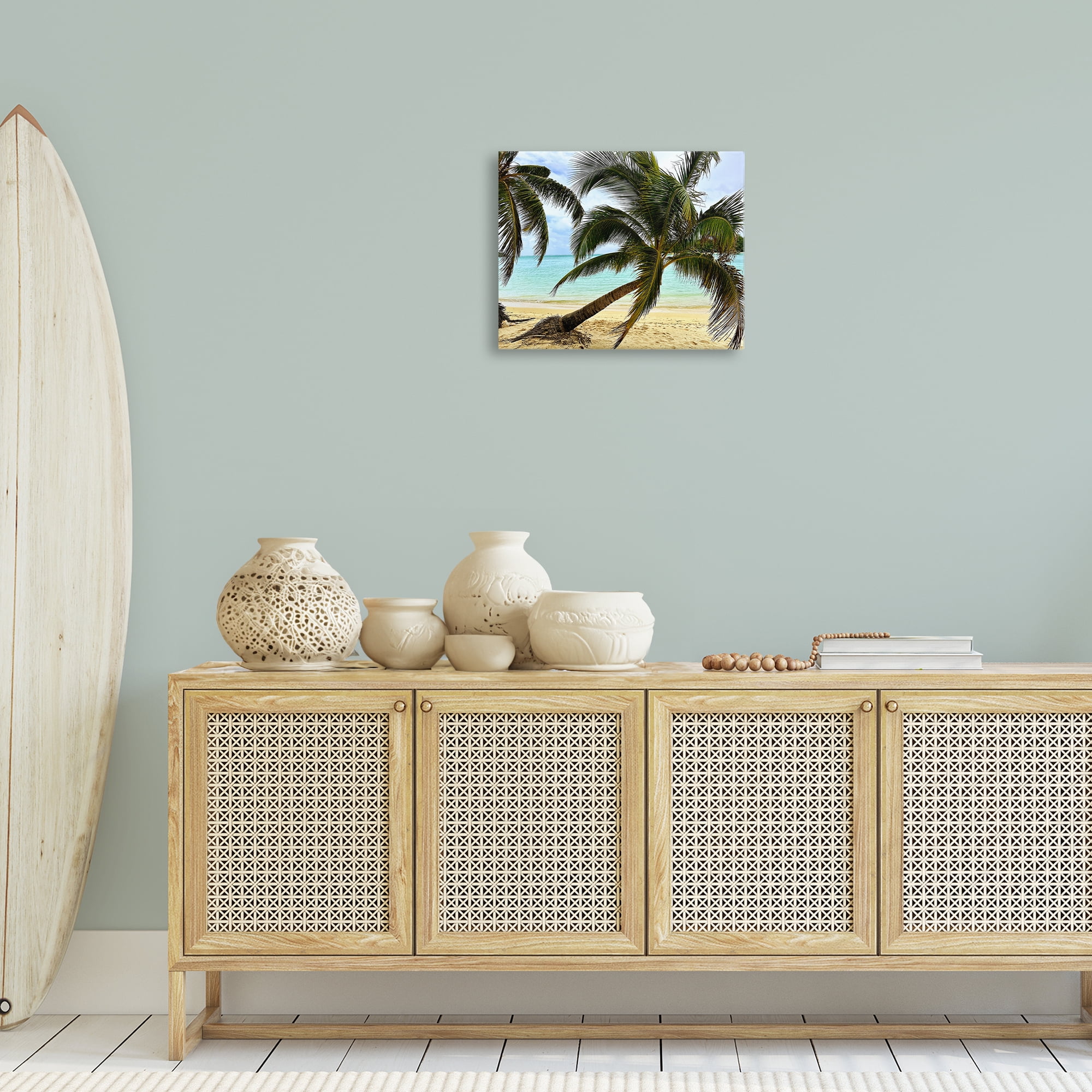 Stupell Industries Leaning Palms on Beach Landscape Photography Gallery Wrapped Canvas Art Print Wall Art, 20 x 16