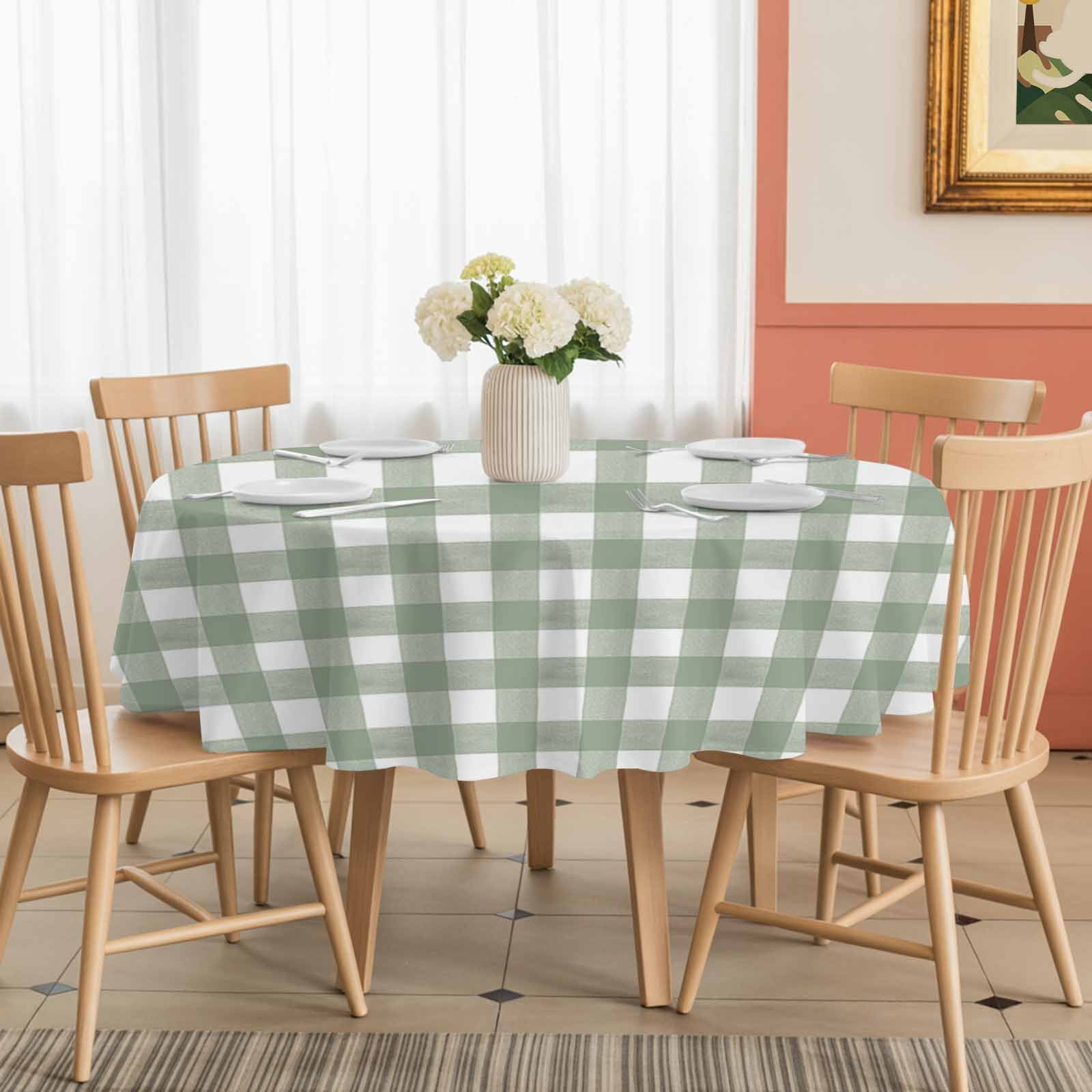 Round Tablecloth Rustic Checkered Plaid Waterproof Oil Proof Polyester Table Cloth Cover Decor for Home Dining Outdoor,Patio,Parties, 60" Dia. Sage Green