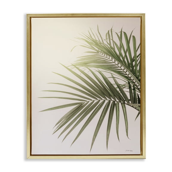 Stupell Industries Contemporary Minimal Palm Leaves Sunlit Tropical House Plant Gold Floating Frame Canvas Art, 17 x 21, by Jennifer Rigsby