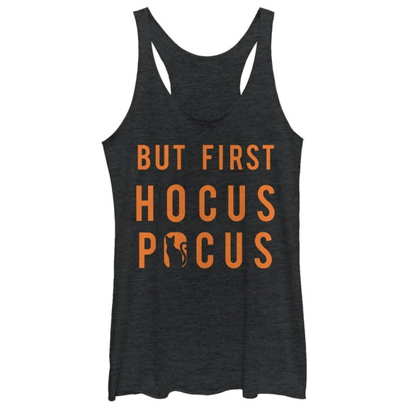 Women's CHIN UP Halloween Cat Hocus Pocus Racerback Tank Top Black Heather X Small