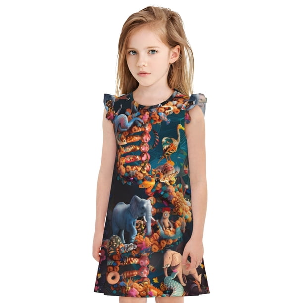 Balery Whimsical Animal Spiral Camisón de princesa para niñas, pijama de algodón con mangas abullonadas, suave y bonito.-Small