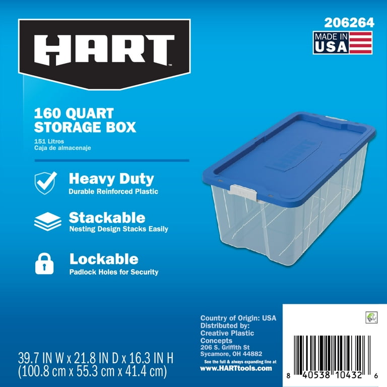 HART 160 Quart Stackable Plastic Latching Storage Bin Container