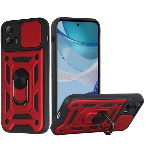 For Motorola Moto G 5G 2023 Hybrid Cases with Slide Camera Lens Cover Ring Holder Kickstand Rugged Dual Layers Cover ,Xpm Phone Case [ Red ]