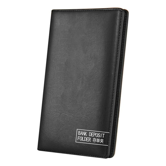 Black Bank Deposit Organizer Checkbook Holder With Pvc Inner Pages Magnetic Closure Bill Document Wallet For Receipts Passbook Savings Bond 5.51X8.85 Inches
