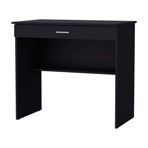 Knubmt Computer Desk with 1 Drawer and 1 Shelf, Wood Writing Table for Living Room, Office, Black