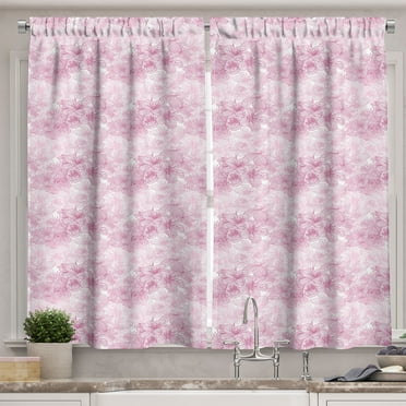 Ambesonne Cherry Blossom Kitchen Curtains, Cage Style Motif, 55"x39", Dried Rose and Pale Pink
